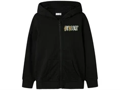 Name It sort sweatshirt cardigan med hætte og street print